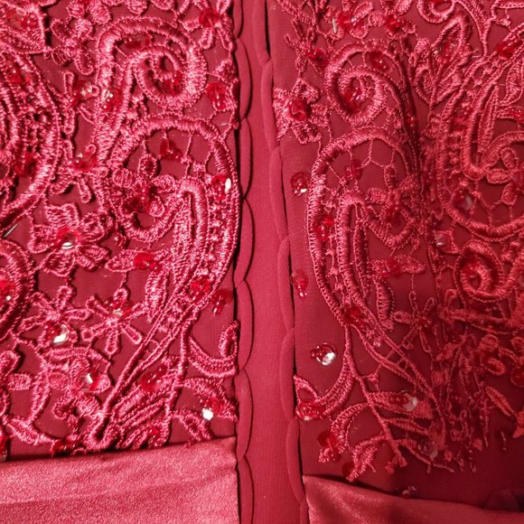 NWT Wine Plus Size Formal Bridal Maxi Gown Corset Sequin Off-shoulder Beaded, 22 - Picture 7 of 10